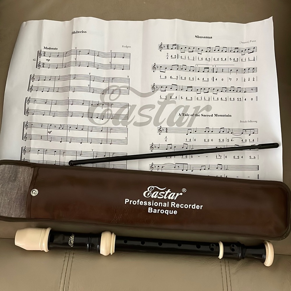 Eastar Brand Professional Recorder Flute with case and music.